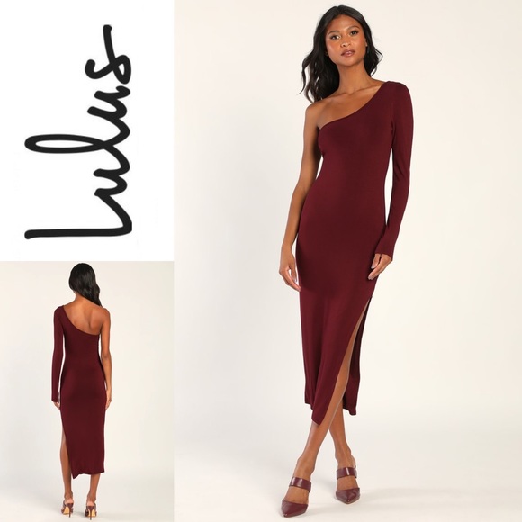 Lulus Dresses & Skirts - NWT LULUS Number One Babe Plum One-Shoulder Bodycon Midi Dress